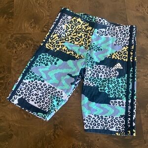 Farm Rio x adidas Teal, Yellow & Black Athletic Shorts with Animal-Camo Print